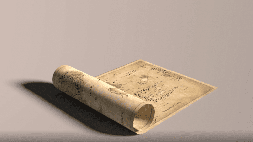 Rolled up map 3D rendering