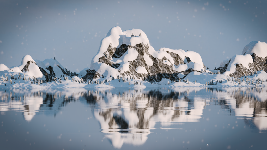 Mointain lake environment 3D rendering