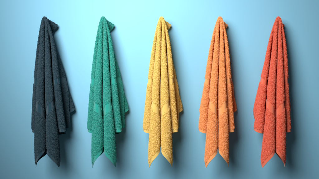 Towel range 3D rendering cloth simulation